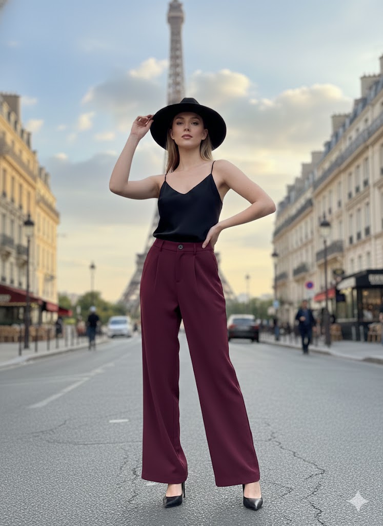 Pantalon vino tiro alto