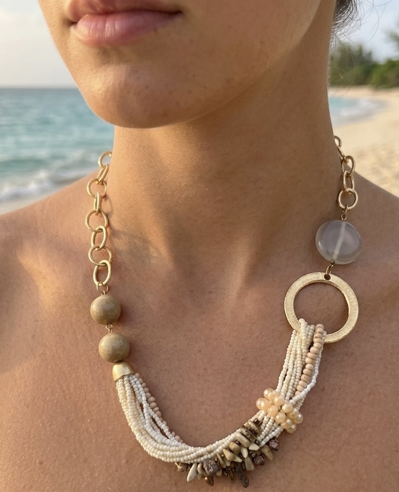 Collar Elegante con Beige y Dorado