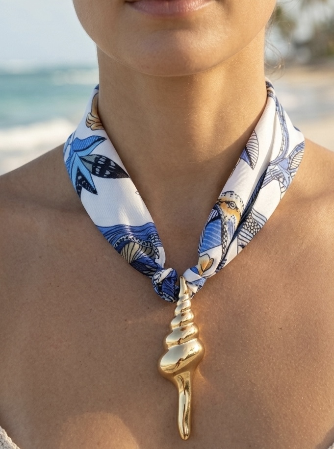 Collar Tela Estampado Azul y Blanco