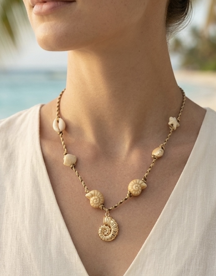 Collar Café con Caracoles Beige