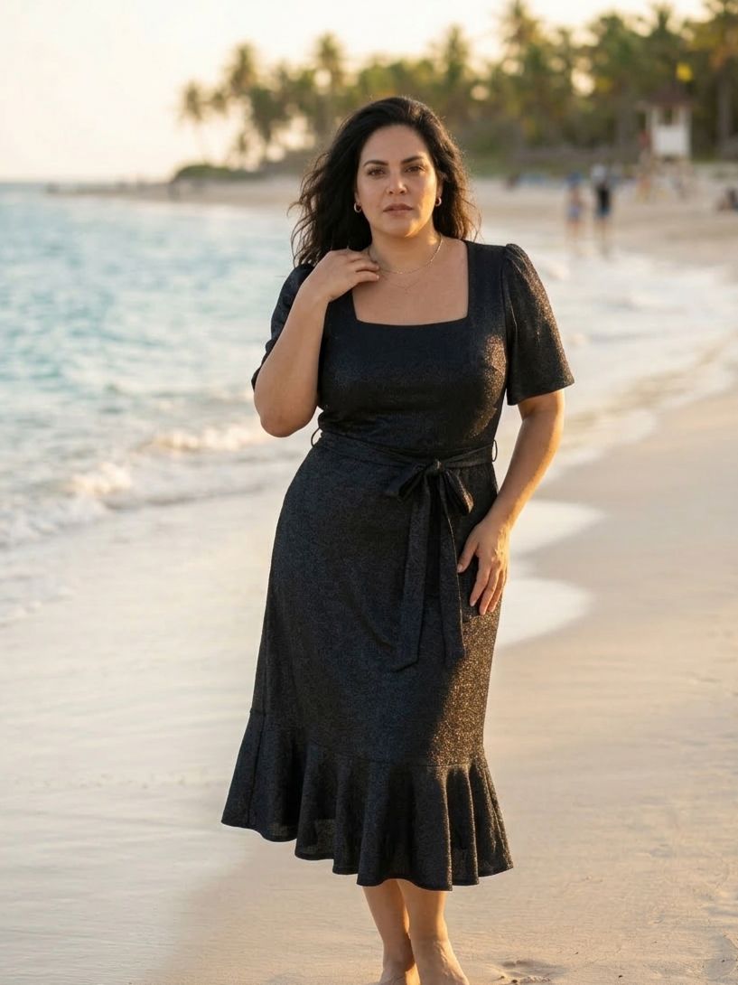 Vestido Negro Brilloso Curvy Solaria