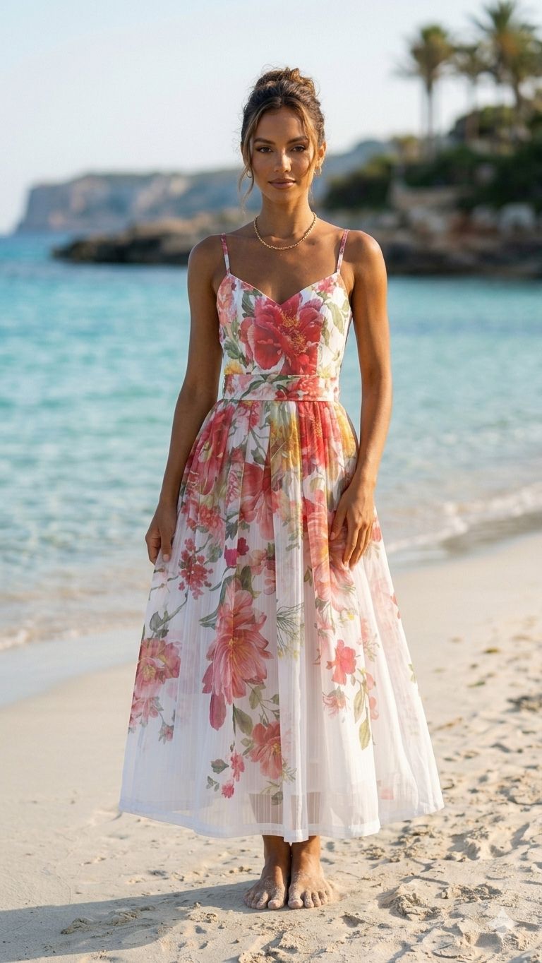 Vestido Floreado Blanco & Rosa Solaria