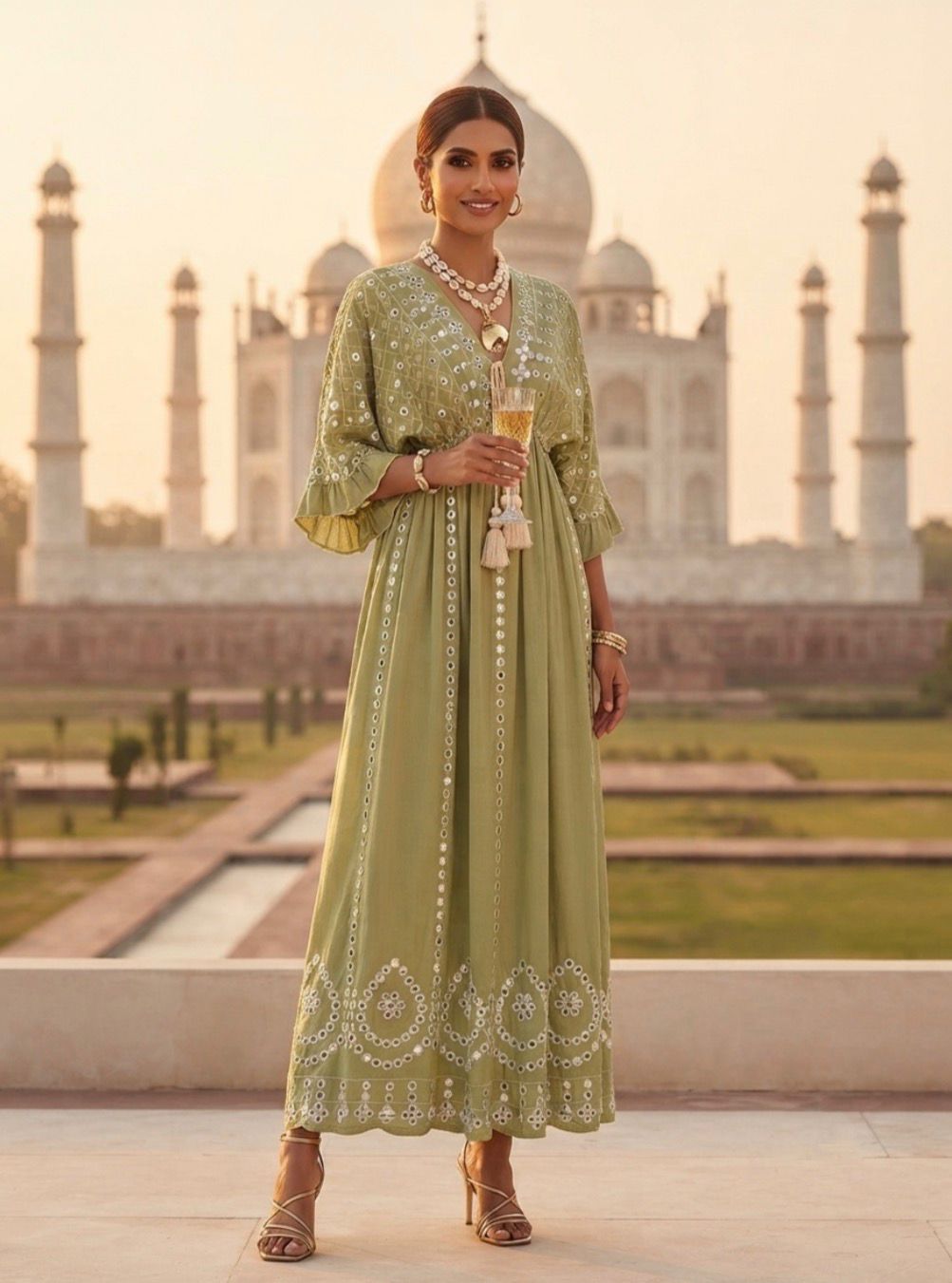 Vestido India Boho Pistache