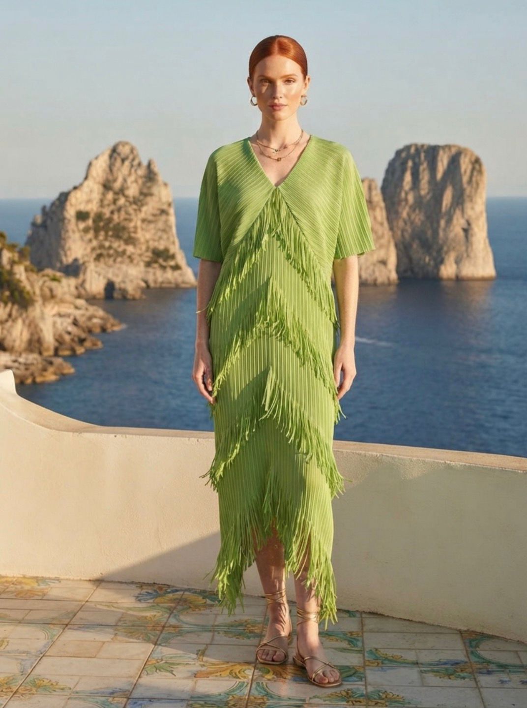 Vestido Flecos Verde Amalfi
